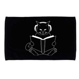 Cat Reading Book With Headphones Microfiber Hand Towel