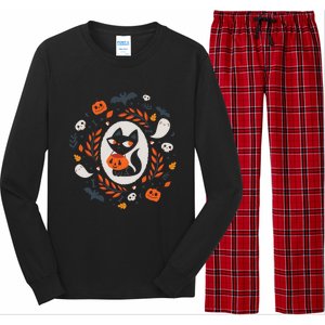 Cute Retro Black Cat Fall Halloween Cool Gift Long Sleeve Pajama Set