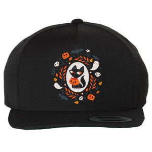 Cute Retro Black Cat Fall Halloween Cool Gift Wool Snapback Cap