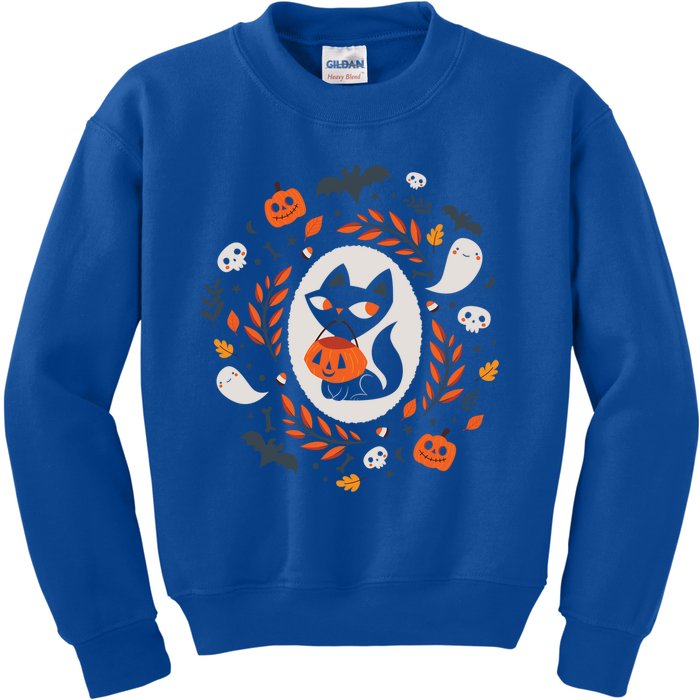 Cute Retro Black Cat Fall Halloween Cool Gift Kids Sweatshirt