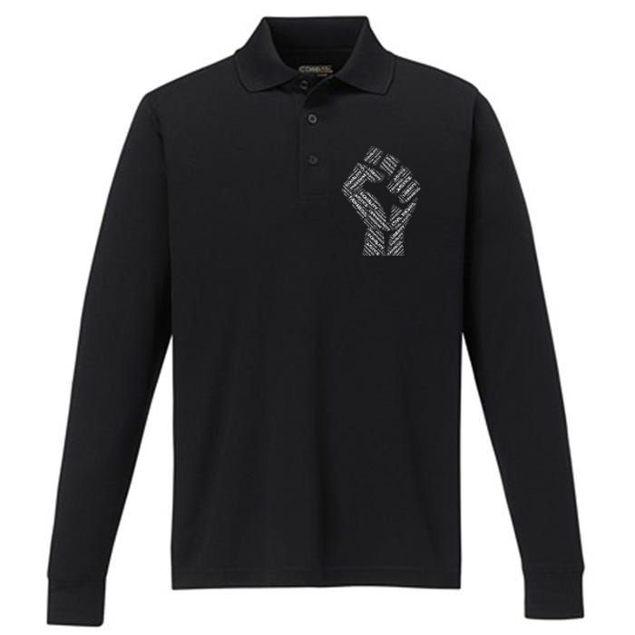 Civil Rights Black Power Fist March For Justice Performance Long Sleeve Polo