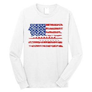 Crew Rowing Boat Oars Us American Flag Long Sleeve Shirt