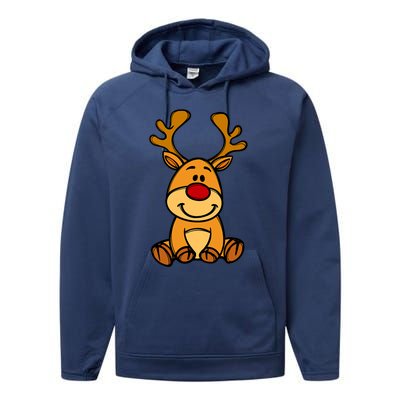 Cute Reindeer Baby Red Nose Christmas Xmas Performance Fleece Hoodie