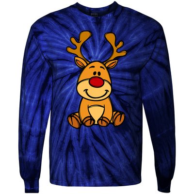 Cute Reindeer Baby Red Nose Christmas Xmas Tie-Dye Long Sleeve Shirt