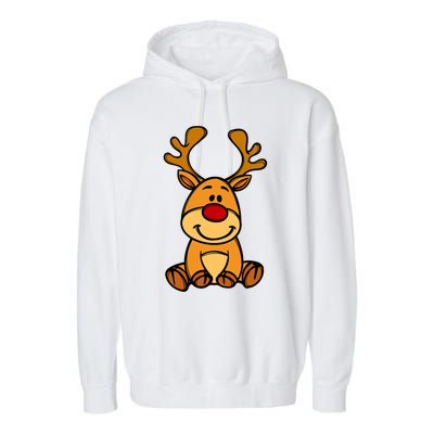 Cute Reindeer Baby Red Nose Christmas Xmas Garment-Dyed Fleece Hoodie