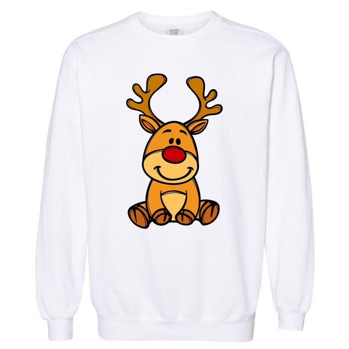 Cute Reindeer Baby Red Nose Christmas Xmas Garment-Dyed Sweatshirt