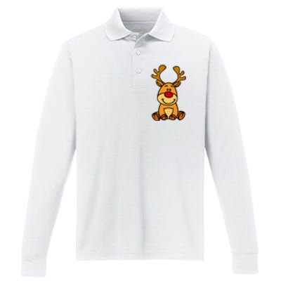 Cute Reindeer Baby Red Nose Christmas Xmas Performance Long Sleeve Polo