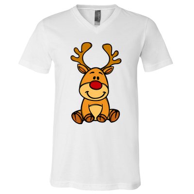 Cute Reindeer Baby Red Nose Christmas Xmas V-Neck T-Shirt