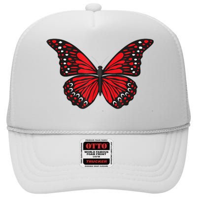 Cute Red Butterfly High Crown Mesh Back Trucker Hat