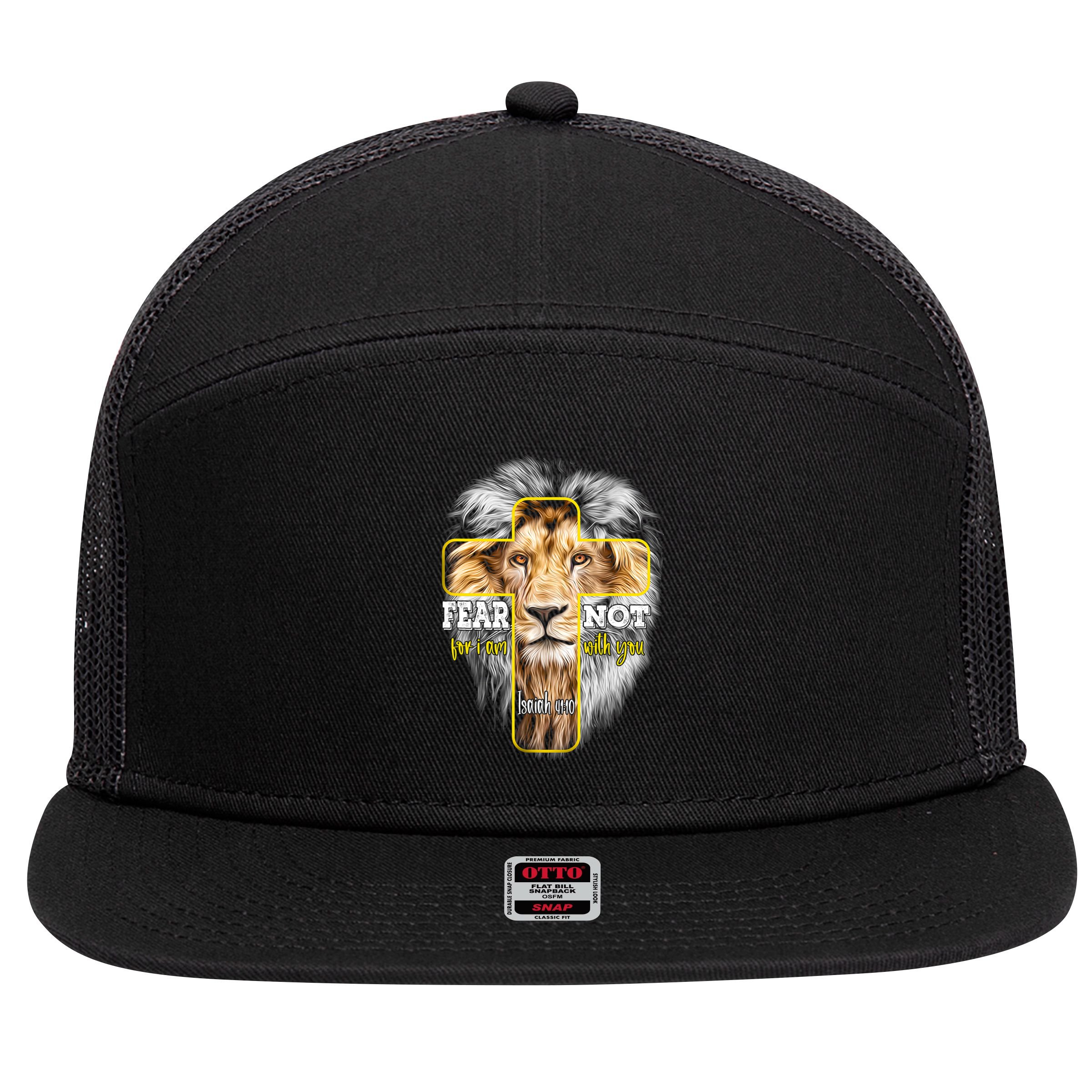 Christian Religious Bible Verse Sayings Lion Fear Scripture 7 Panel Mesh Trucker Snapback Hat