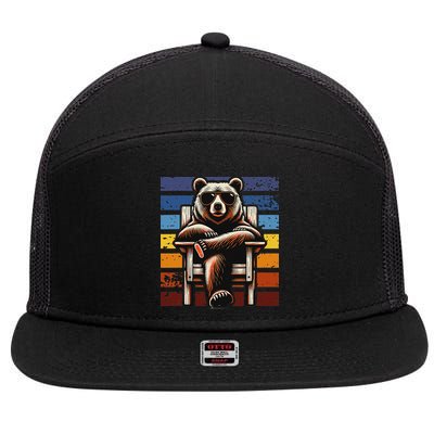 Cool Retro Bear In Sunglasses 70s 80s 90s Novelty Funny Bear 7 Panel Mesh Trucker Snapback Hat