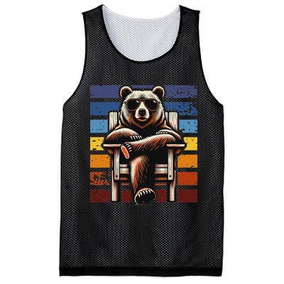 Cool Retro Bear In Sunglasses 70s 80s 90s Novelty Funny Bear Mesh Reversible Basketball Jersey Tank