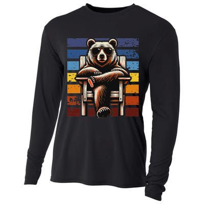 Cool Retro Bear In Sunglasses 70s 80s 90s Novelty Funny Bear Cooling Performance Long Sleeve Crew