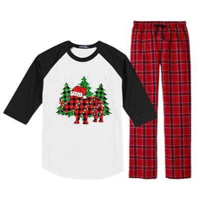 Classic Red & Black Christmas Buffalo Plaid Rhino Pajamas Raglan Sleeve Pajama Set