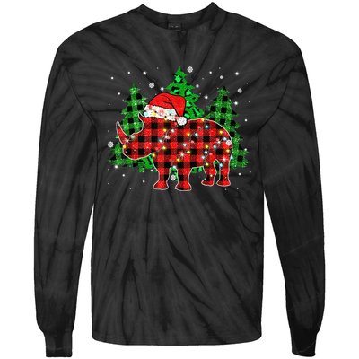 Classic Red & Black Christmas Buffalo Plaid Rhino Pajamas Tie-Dye Long Sleeve Shirt