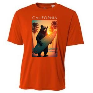 Cool Republic Bear Surfing Beach California Cooling Performance Crew T-Shirt