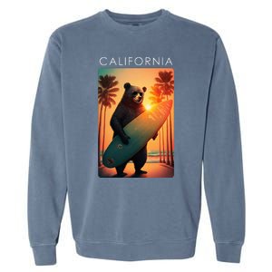 Cool Republic Bear Surfing Beach California Garment-Dyed Sweatshirt