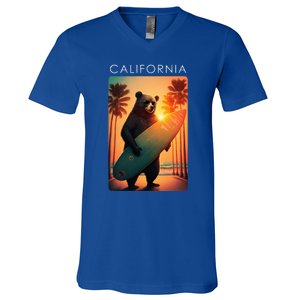 Cool Republic Bear Surfing Beach California V-Neck T-Shirt