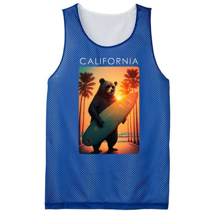 Cool Republic Bear Surfing Beach California Mesh Reversible Basketball Jersey Tank