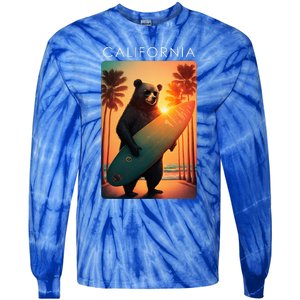 Cool Republic Bear Surfing Beach California Tie-Dye Long Sleeve Shirt