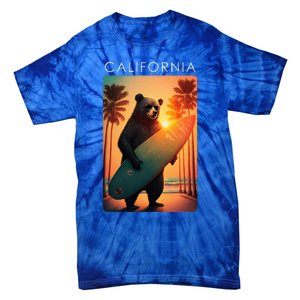 Cool Republic Bear Surfing Beach California Tie-Dye T-Shirt