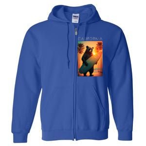 Cool Republic Bear Surfing Beach California Full Zip Hoodie