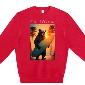 Cool Republic Bear Surfing Beach California Premium Crewneck Sweatshirt