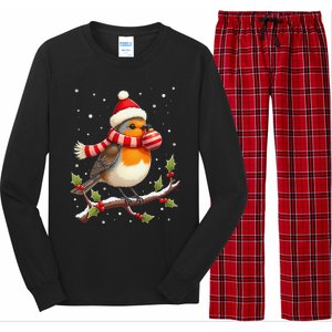 Cute Robin Bird Christmas Bird Watching Lover Xmas Watcher Long Sleeve Pajama Set