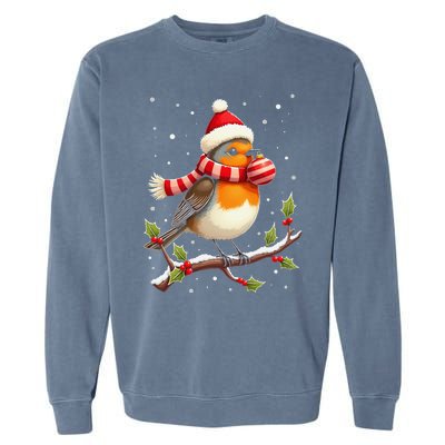 Cute Robin Bird Christmas Bird Watching Lover Xmas Watcher Garment-Dyed Sweatshirt