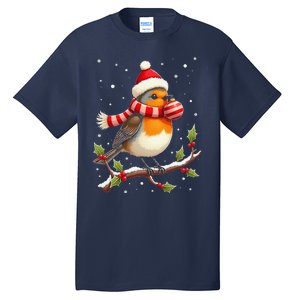 Cute Robin Bird Christmas Bird Watching Lover Xmas Watcher Tall T-Shirt