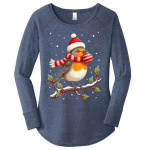 Cute Robin Bird Christmas Bird Watching Lover Xmas Watcher Women's Perfect Tri Tunic Long Sleeve Shirt