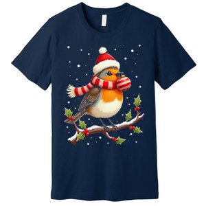 Cute Robin Bird Christmas Bird Watching Lover Xmas Watcher Premium T-Shirt