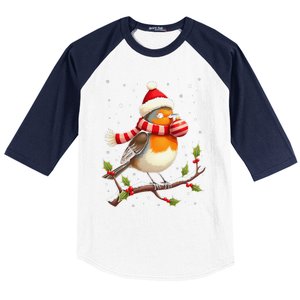 Cute Robin Bird Christmas Bird Watching Lover Xmas Watcher Baseball Sleeve Shirt