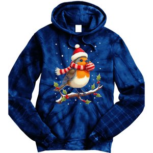 Cute Robin Bird Christmas Bird Watching Lover Xmas Watcher Tie Dye Hoodie