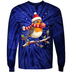 Cute Robin Bird Christmas Bird Watching Lover Xmas Watcher Tie-Dye Long Sleeve Shirt