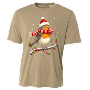 Cute Robin Bird Christmas Bird Watching Lover Xmas Watcher Cooling Performance Crew T-Shirt