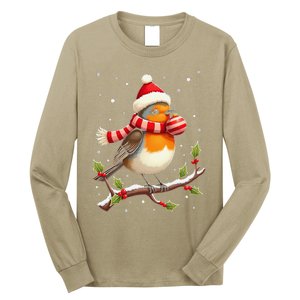 Cute Robin Bird Christmas Bird Watching Lover Xmas Watcher Long Sleeve Shirt