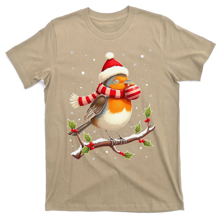 Cute Robin Bird Christmas Bird Watching Lover Xmas Watcher T-Shirt