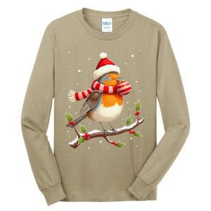 Cute Robin Bird Christmas Bird Watching Lover Xmas Watcher Tall Long Sleeve T-Shirt