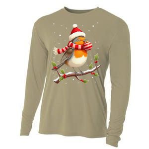 Cute Robin Bird Christmas Bird Watching Lover Xmas Watcher Cooling Performance Long Sleeve Crew