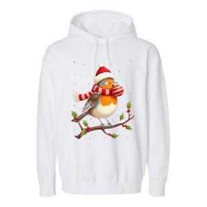 Cute Robin Bird Christmas Bird Watching Lover Xmas Watcher Garment-Dyed Fleece Hoodie