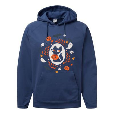 Cute Retro Black Cat Fall Halloween Gift Performance Fleece Hoodie