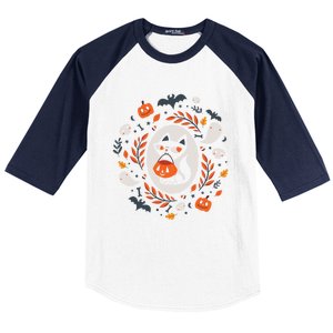 Cute Retro Black Cat Fall Halloween Gift Baseball Sleeve Shirt