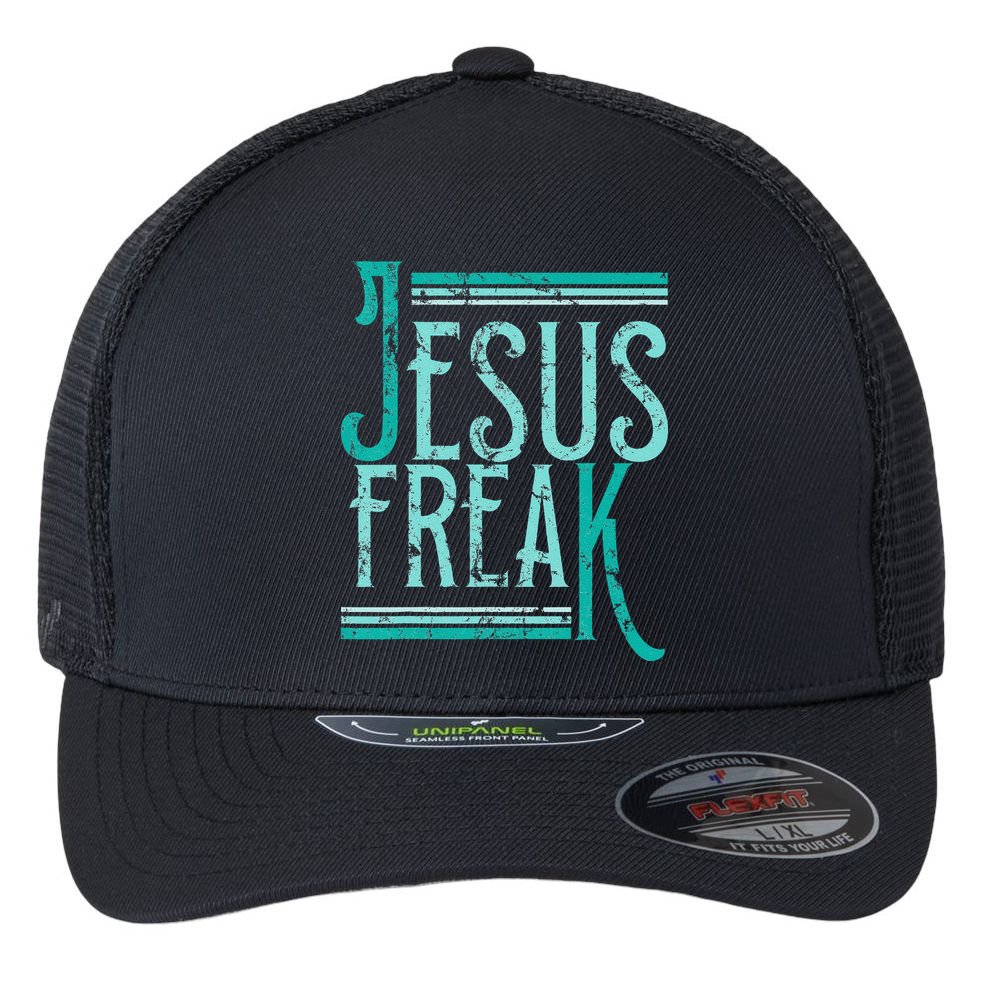Christian Religious Bible Jesus Freak Distressed Flexfit Unipanel Trucker Cap