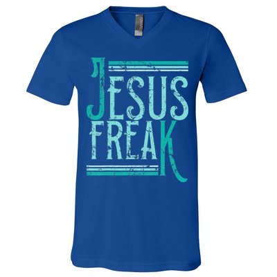 Christian Religious Bible Jesus Freak Distressed V-Neck T-Shirt
