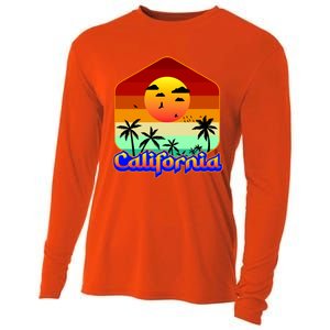 California Retro Beach Sunset Logo Cooling Performance Long Sleeve Crew