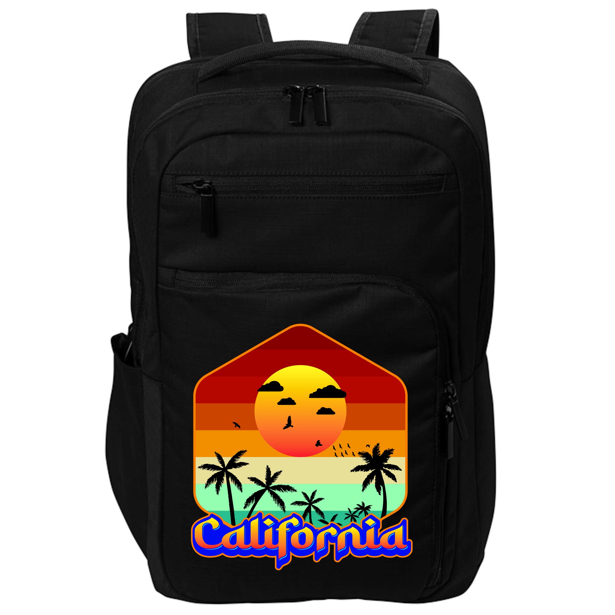 California Retro Beach Sunset Logo Impact Tech Backpack