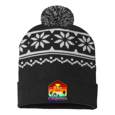 California Retro Beach Sunset Logo USA-Made Snowflake Beanie