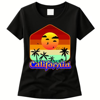California Retro Beach Sunset Logo Womens T-Shirt