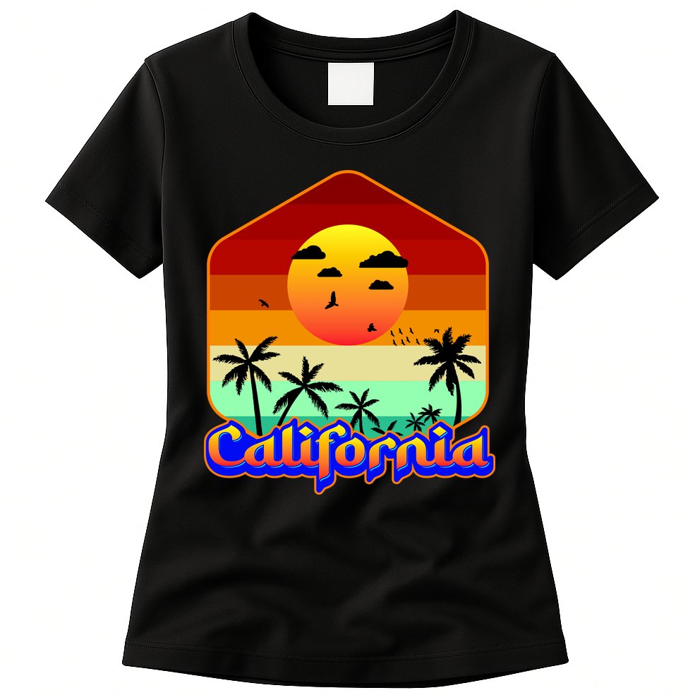 California Retro Beach Sunset Logo Womens T-Shirt